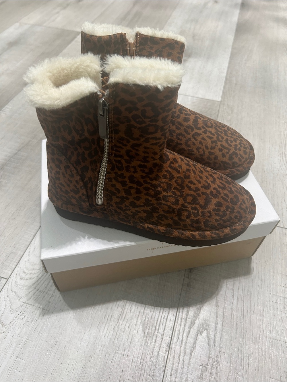 Steve Madden Kids Leopard Print Faux Fur Lined Ankle Boots - Brown/Cream